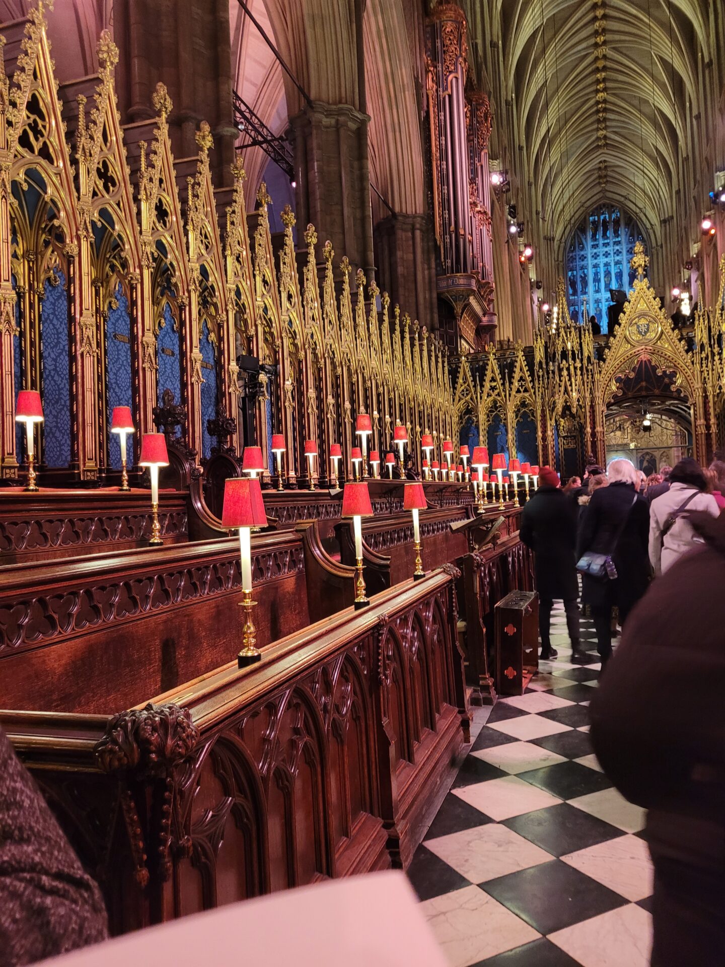 Ornate wooden seating in Westminster Abbey