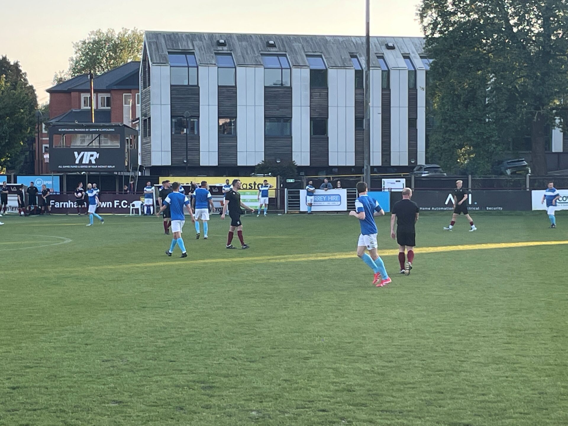 Farnham Youth FC coaches' charity football match at the Memorial Ground Farnham FC. Match in support of Helen Arkell Dyslexia Charity and Phylis Tuckwell charities, both long standing charities in Farnham, Surrey.